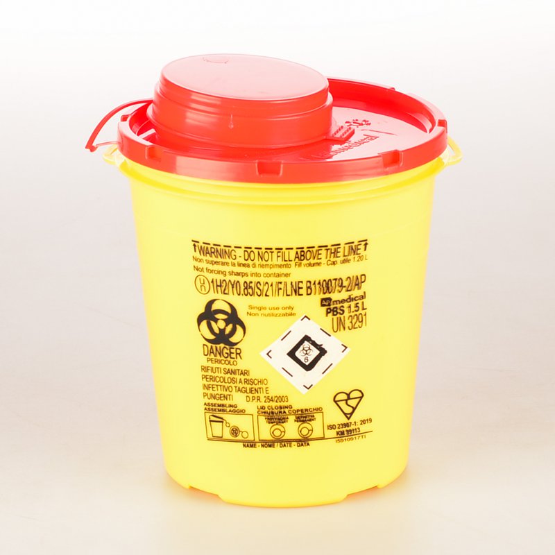 Contenitore Per Smaltimento Aghi 0,6L - Giallo Con Coperchio Rosso, Diametro 7,8 Cm - Foto 4